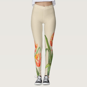 Legging Papagaios Amarelos Aquarela Tulipas Arte Floral