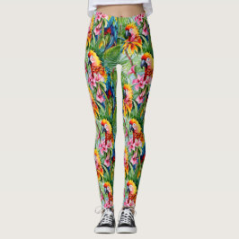 Legging Papagaios de cor clara e flores tropicais