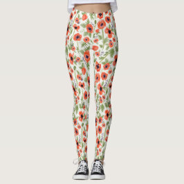 Legging Papagaios Laranja Padrão Floral de Aquarela