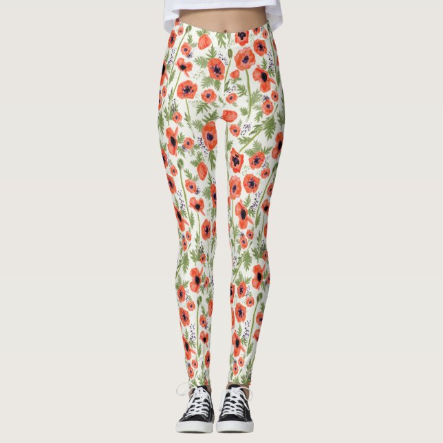 Legging Papagaios Laranja Padrão Floral de Aquarela (Frente)