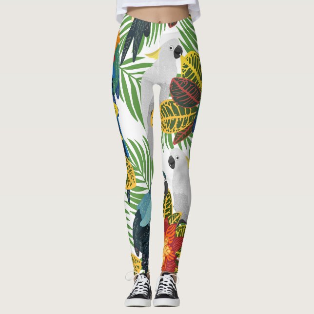 Legging Papagaios tropicais, padrão perfeito de vintage. (Frente)