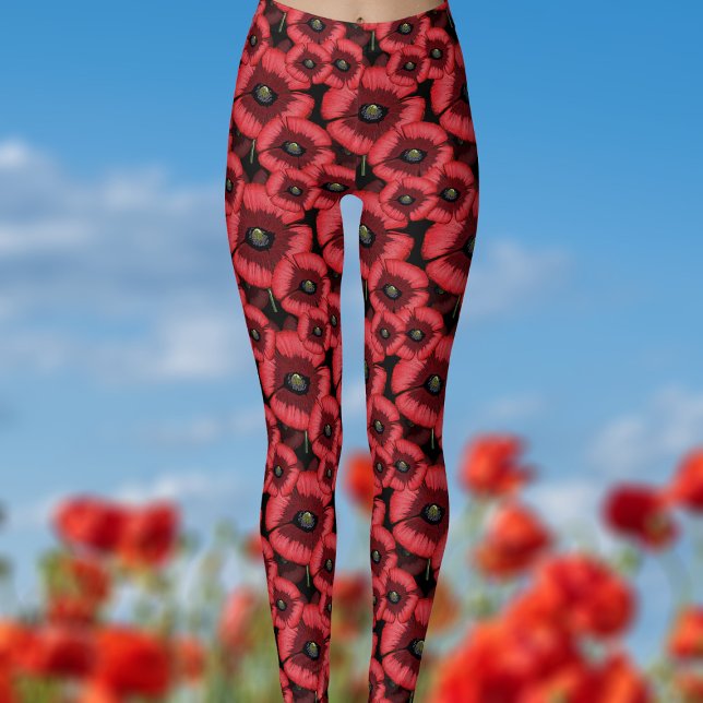 Legging Papagaios Vermelhos Agosto Penas de Flor de Nascim (Pop a bold pair of poppy leggings on! Perfect for summer!)