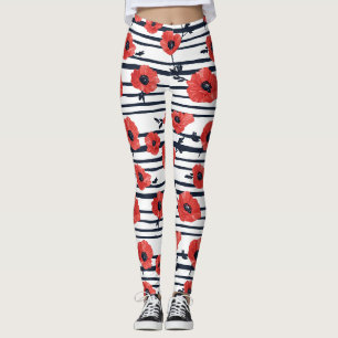 Legging Papagaios vermelhos com folhas azuis e padrão risc