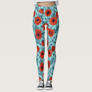Legging Papagaios, vermelhos e azuis em azul-piscina