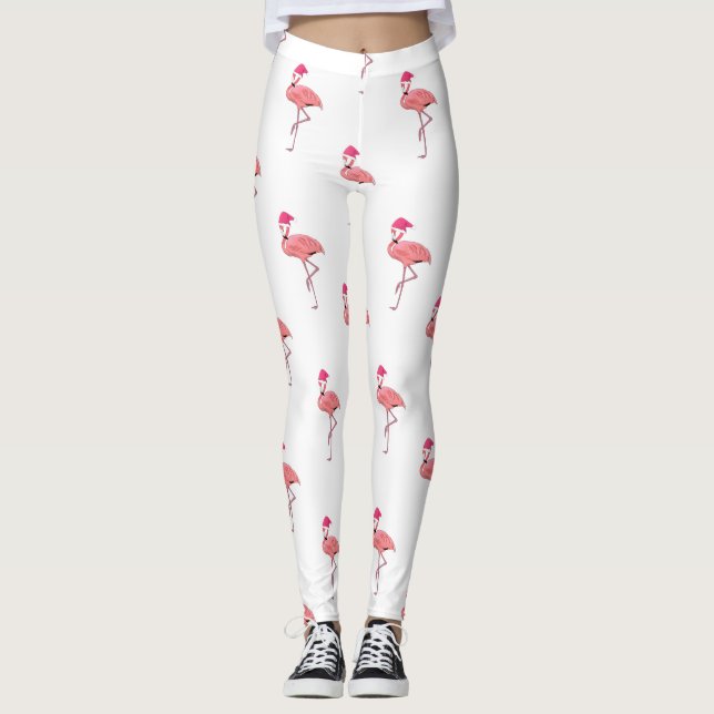 Legging Papai Noel de Flamingo Rosa Estampado (Frente)