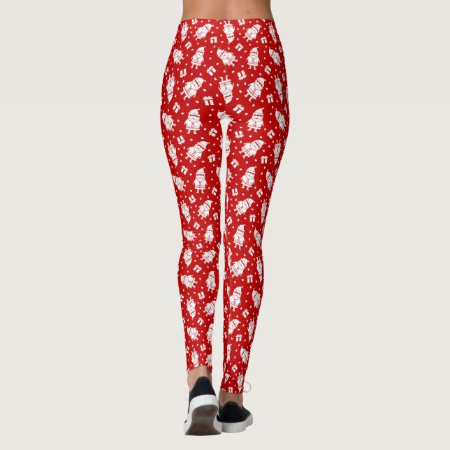 Legging Papai Noel Vermelho e Branco com Cheio Padrão de p (Verso)