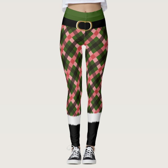Legging Papais noeis de Elf de Xadrez Moderna Figuram Frio (Frente)