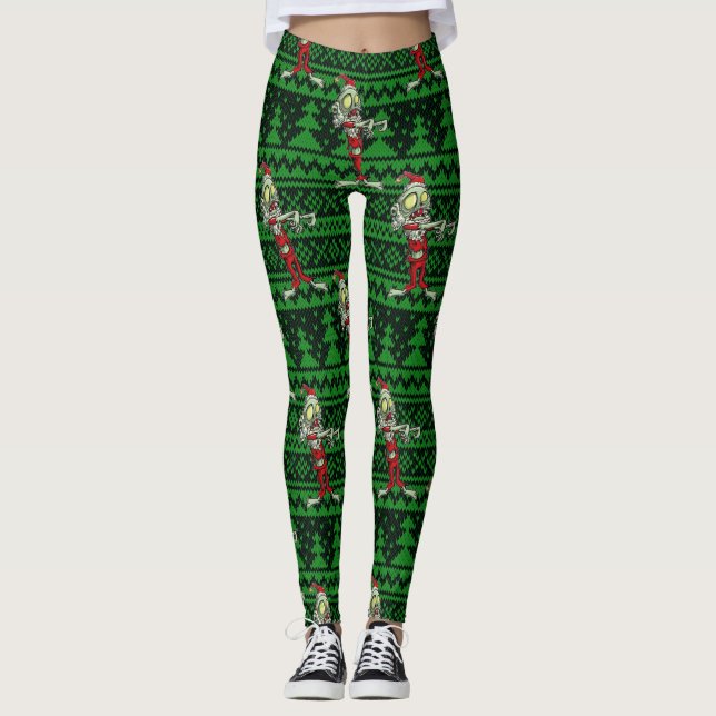Legging papais noeis de Natal zombie (Frente)