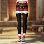 Legging Papais noeis de Xadrez moderna Figuram Feliz Natal<br><div class="desc">Estas leggings bonitas de Natal são a fantasia perfeita para Papais noeis de manhã de Natal ou festas de Natal. Moderno e moderno com detalhes de xadrez de búfalos e um cinto de ouro falso são divertidos e na moda!</div>