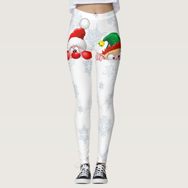 Legging Papais noeis e Elf Cute e Caracteres Engraçados (Frente)