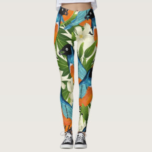 Legging Papaya tropical e padrão de pássaros.