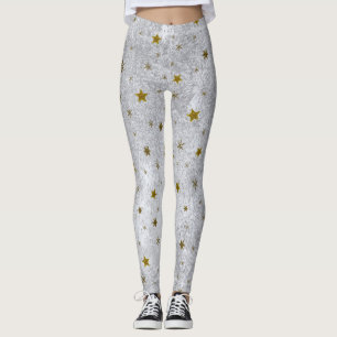 Legging Papel abstrato prateado com estrelas cintilantes d