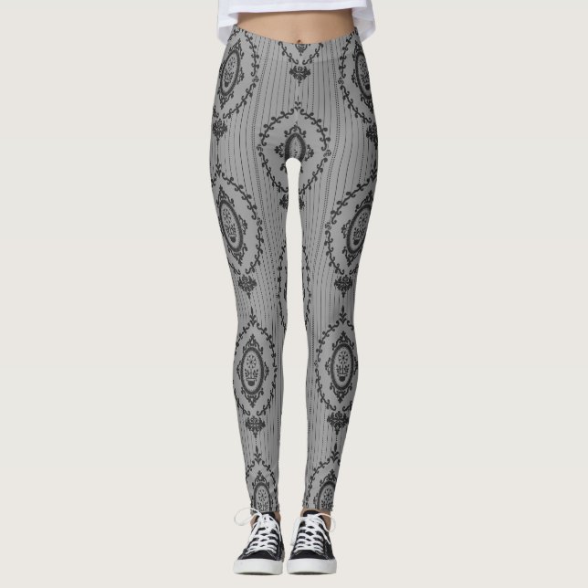 Legging Papel de Parede Barroco em Cinza (Frente)