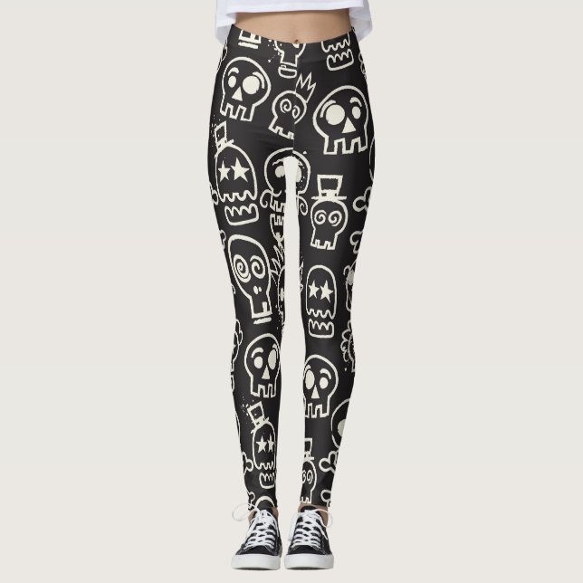 Legging Papel de parede branco preto esmaecido (Frente)