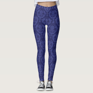 Legging Papel de parede floral azul luxuoso do damasco