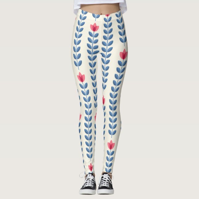 Legging Papel de parede retrô geométrico escandinavo flora (Frente)