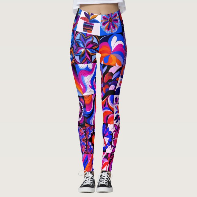 Legging Par de Arte Abstrata em Patchwork Personalizada Mo (Frente)