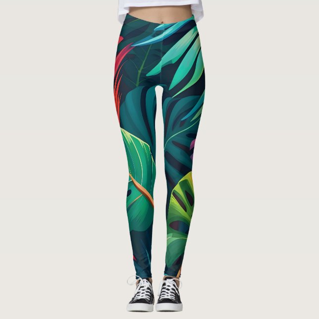 Legging Paraíso de Aquarela Foliar Tropical (Frente)