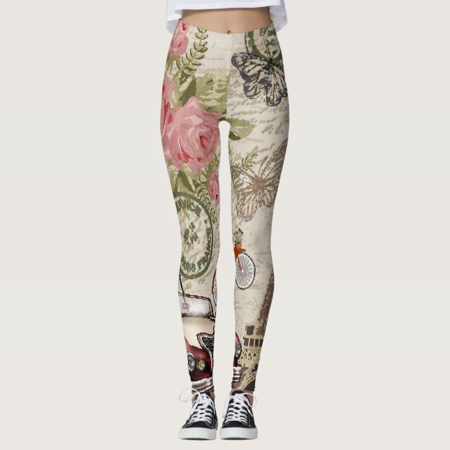 Legging Paris Vintage: Estilo do Cartão-Postal (Frente)