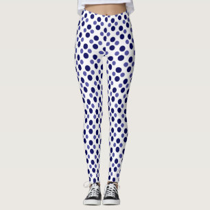 Legging Partido bolinhas azuis festivas em branco