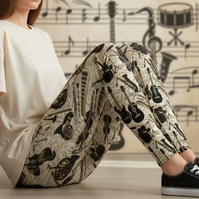 Legging Partituras e Instrumentos Preto/Ouro ID481 (Criador carregado)