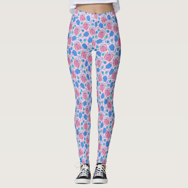 Legging Pás de piclebol e pincéis Padrões Rosa (Frente)