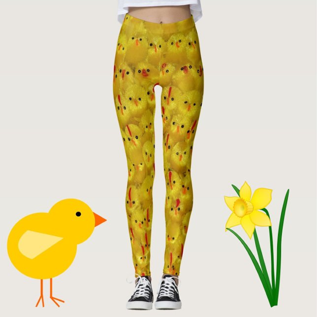 Legging Páscoa Amarelo Engraçado Pernas de Galinha de Pint (Fun yellow chick pattern leggings, for spring, Easter or to brighten up your every day!)