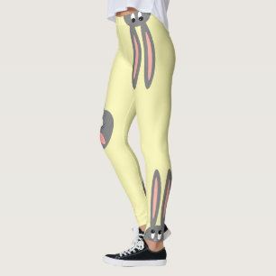 Legging Páscoas brancas, coelhinhos pastel, moda amarela