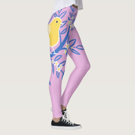 Legging Pássaro Amarelo Ilustrado em um Fundo Rosa