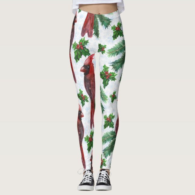 Legging pássaro Cardinal Vermelho aquarela (Frente)