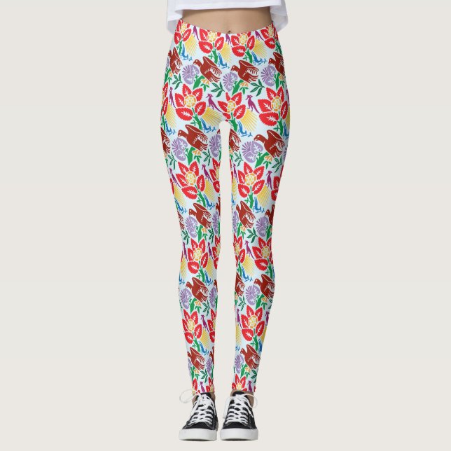 Legging Pássaro com Pernas de Padrões de Flor (Frente)