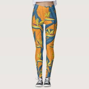 Legging Pássaro das flores do paraíso em laranja