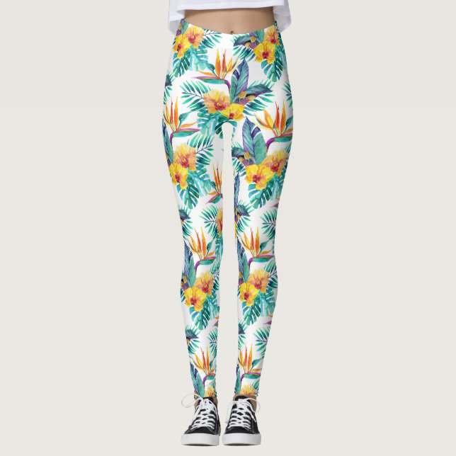 Legging Pássaro de paraíso & de teste padrão 2 da orquídea (Frente)