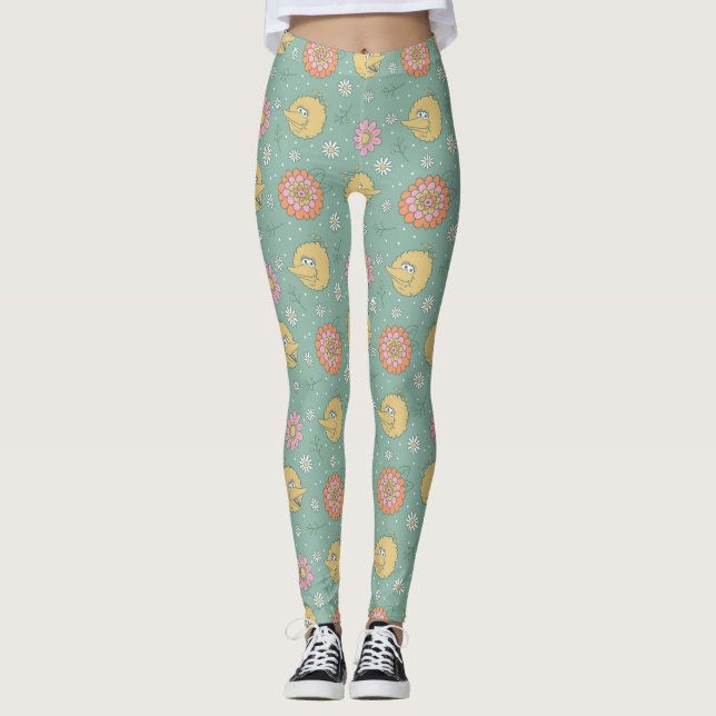 Legging Pássaro Grande | Padrão Floral de Boas Vibes (Frente)