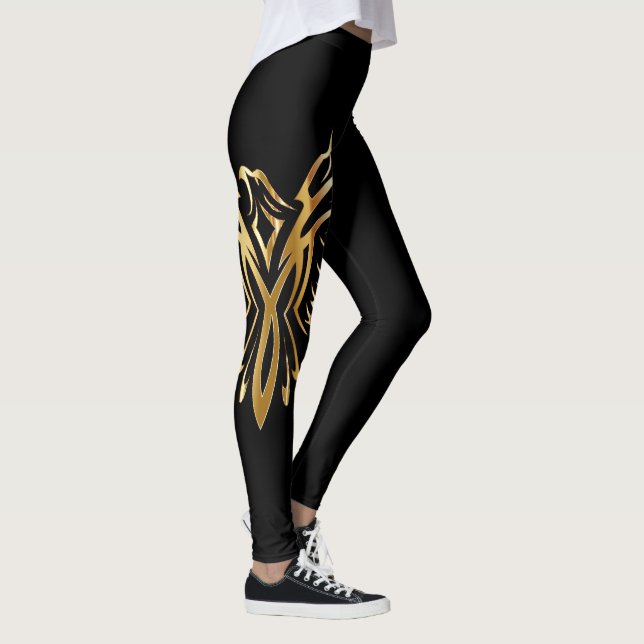 Legging Pássaro legal Tribal Phoenix em Calças de Yoga Neg (Direita)