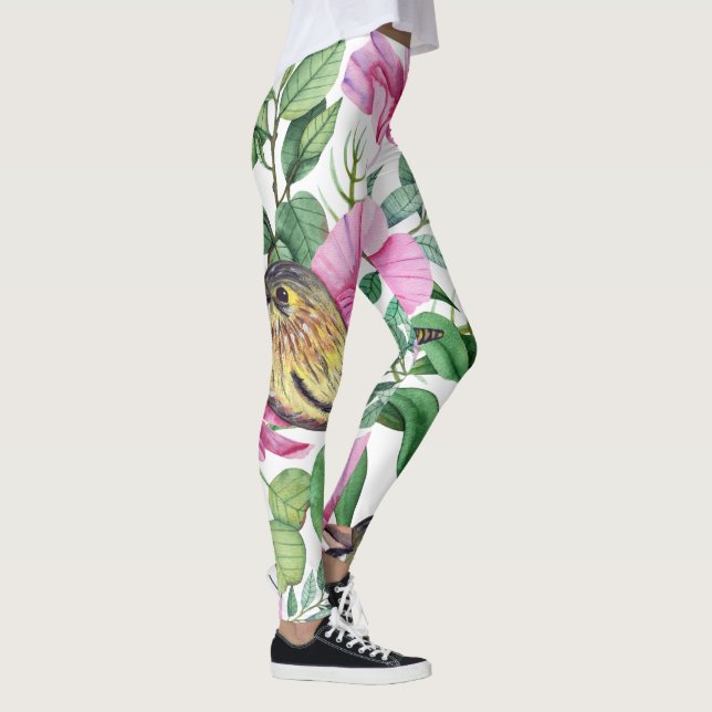 Legging Pássaros Coloridos Pássaros Padrões Florais Leggin (Direita)
