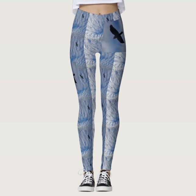Legging Pássaros com legenda azul turva (Frente)