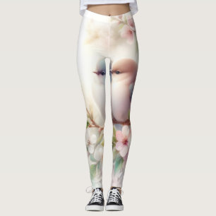 Legging Pássaros de Amor da Primavera Flor de Cerejeira Fl