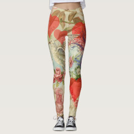 Legging Pássaros do Amor Vintage Antigo Coração