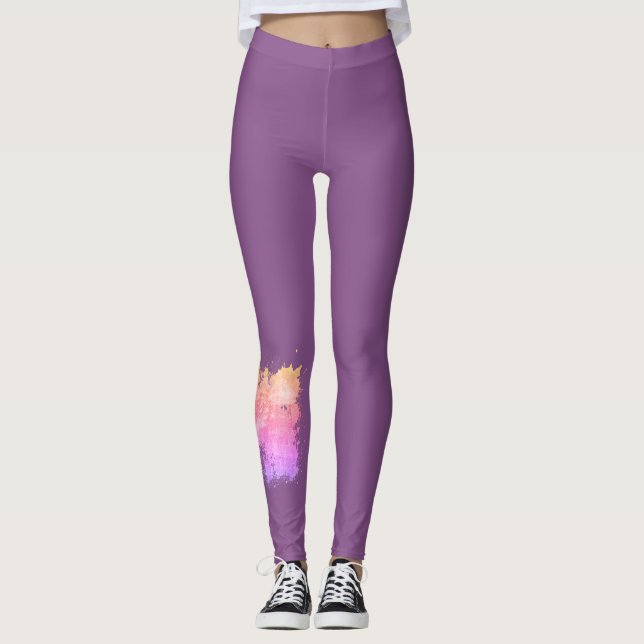 Legging Pássaros do fio - ameixa com pêssego e rosa (Frente)
