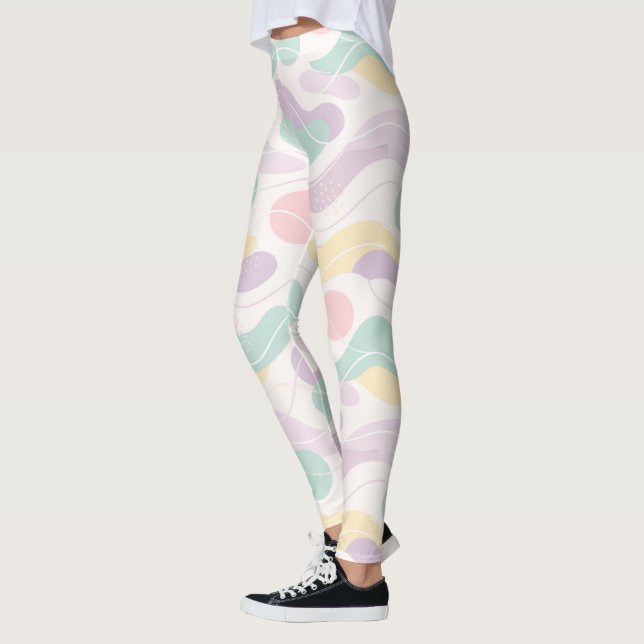 Legging Pastel Abstract Seamless Pattern Waves and Circles (Esquerda)