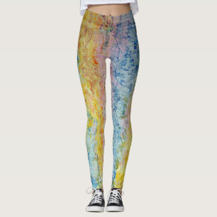 Legging Pastel Azul Amarelo-Amarelo Texturizado Abstrato m