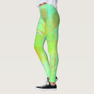 Legging Pastel Azul Dragonfly abstrato Dourado