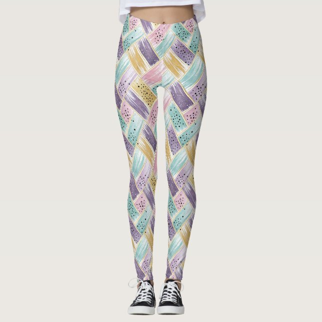 Legging Pastel Brushaft e Dourado Crisscross Abstrato (Frente)