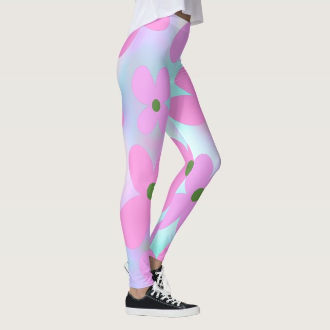 Legging Pastel Floral Abstrato Faux Doces Holográfico Rosa (Direita)