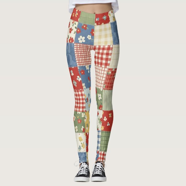 Legging Pastel Floral Patchwork Picnic Pattern (9) (Frente)