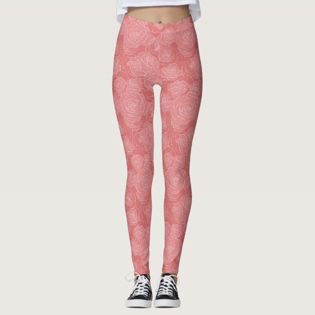 Legging Pastel Floral Pattern | Soft Rose Line Art  (Frente)