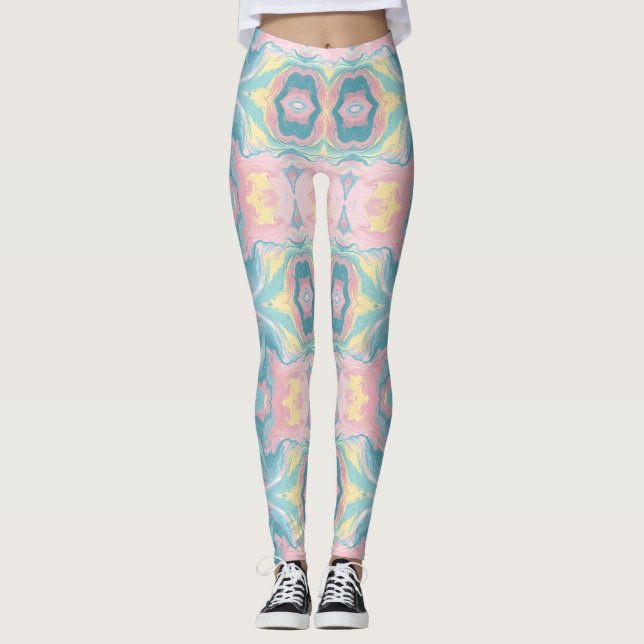 Legging Pastel Kaleidoscope Pattern | Pink & Mint Mandala (Frente)