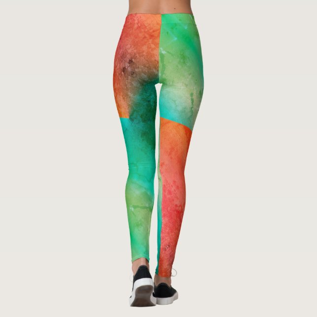 Legging Pastel Pale Turquoise Coral Abstrato Art (Verso)