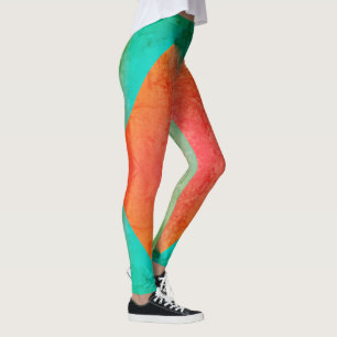 Legging Pastel Pale Turquoise Coral Abstrato Art